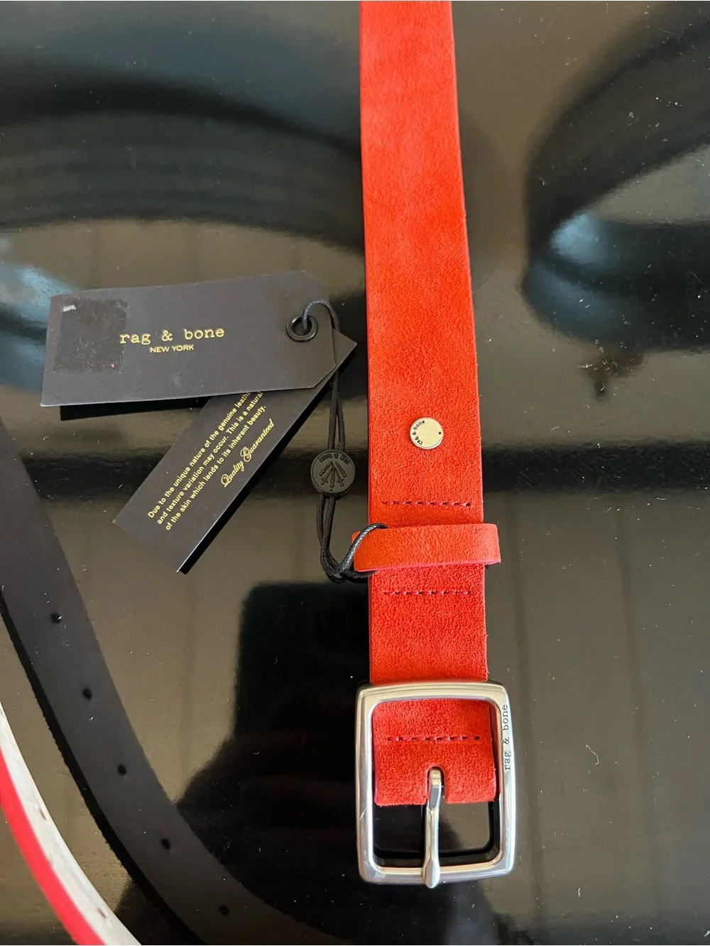 rag & bone Orange Suede Belt with Silver Buckle
